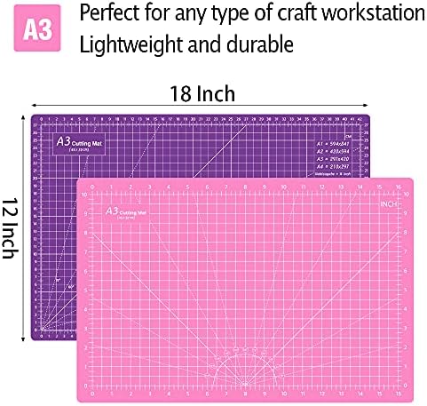 Headley Tools 18"x12" Thickened Self Healing Cutting Mat, A3 Rotary Cutting Sewing Mat for Crafts, Double Sided 5-Ply Table Cutting Board for Fabric Quilting Art Hobby Project, Pink/Purple - 1