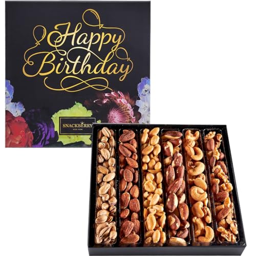 Happy Birthday Nuts Gift Basket, Gourmet Snack Box,in Elegant Box, Gift Set Birthday Party, For Men and Women. Kosher, Snackberry (Assortment #1)