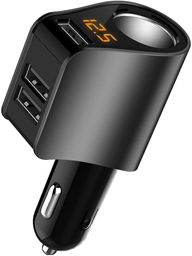 Vista 10 de LIHAN Cargador de coche con 3 USB, salida QC3.0, adaptador para encendedor de cigarrillos, enchufe de salida de 12 V/24 V, medidor de voltaje