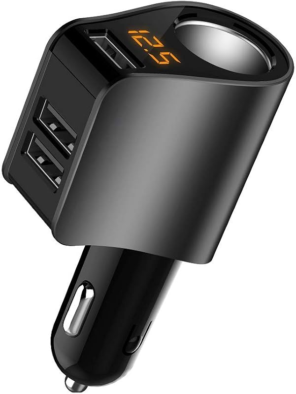 LIHAN Cargador de auto 3 USB, adaptador de encendedor de cigarrillos, medidor de voltaje | Enchufe de salida de 12 V/24 V, compatible con iPhone, iPad, Samsung, dispositivos de carga USB (negro claro)