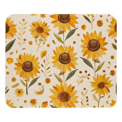 PAFEFO Alfombrilla de ratón moderna con diseño de girasoles vintage, cuadrada, impermeable, antideslizante, base de goma, para computadora portátil de oficina, 8.3 x 9.8 pulgadas