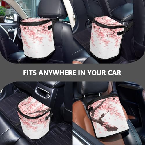 Image of senya Car Trash Can Car Garbage Can Car Waste Basket, Leak-Proof Car Trash Bin,Japanese Cherry Tree Blossom Car Trash Hanging Car Accessories Interior Car Organizer Bag