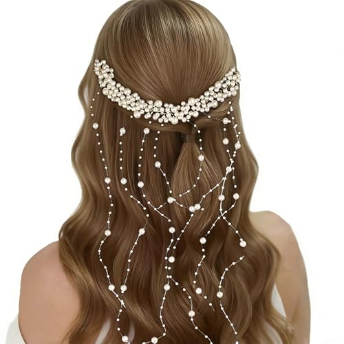 Sikweny Accessori Capelli Sposa Stile Etnico Frange Fermaglio Capelli Donna Elegante Restringimento Regolabile Fermagli Sposa Design A Perle Forma Ondulata per Viaggi Fotografia Matrimonio Banchetto