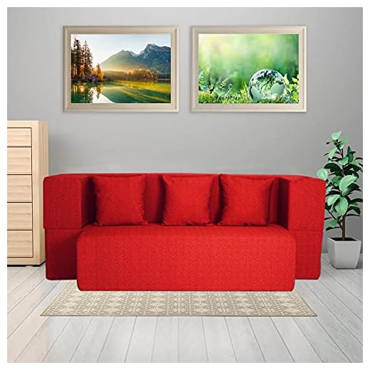 Aart Store Foldable Sofa Cum Bed with Washable Zipper Cover 3x6 One Seater Red