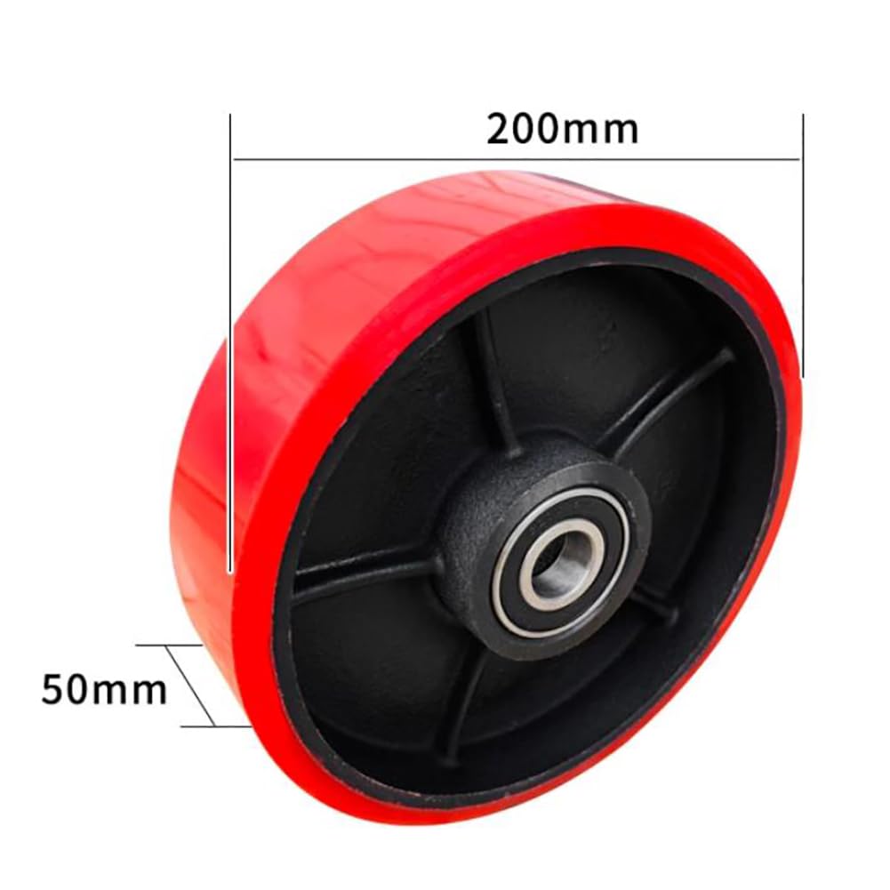 2PCS Rueda para transpaleta Rodillo Ruedas de dirección 8'' × 2'' (Dia 200mm, ancho 50mm) Ruedas de carga de alta resistencia Ruedas de PU núcleo de hierro con rodamientos de bolas Diámetro 20mm