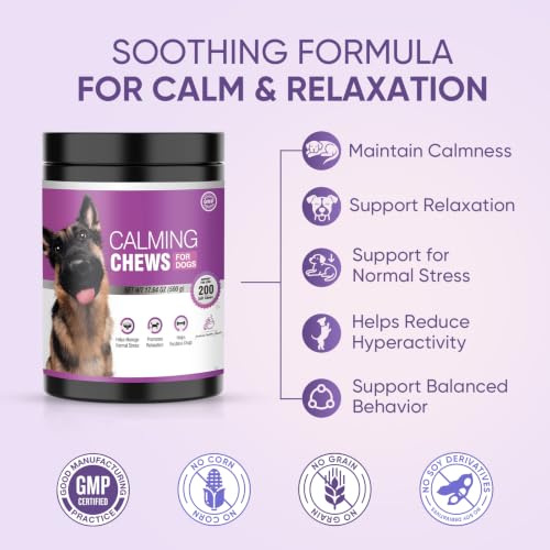 Image of Calming Chews for Dogs 200pc Dog Calming Treat and Bites with Melatonin - Calming Treats for Dogs Puppy Melatonin Sleep Aid Calm Dog with Noise,Thunder,Barking,Separation,Chewing