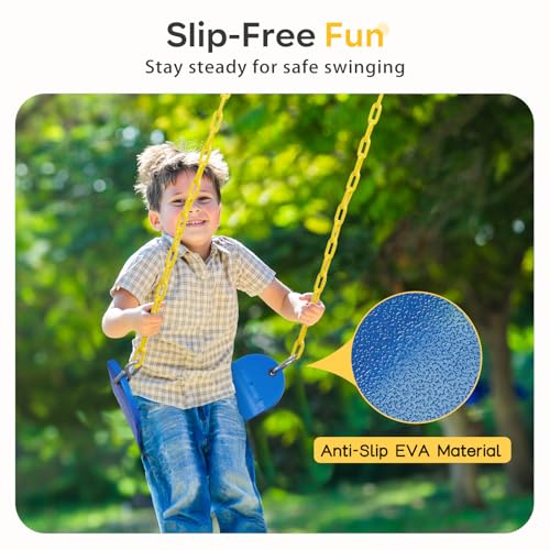 Image of Decorlife Outdoor Swings Seats with 66 inch Rust-Resistant Heavy Duty Chain, Playground Swing Set Accessories Replacement Anti-Slip Seats, Backyard Swing Support 330lb for Kids or Adults (Blue)