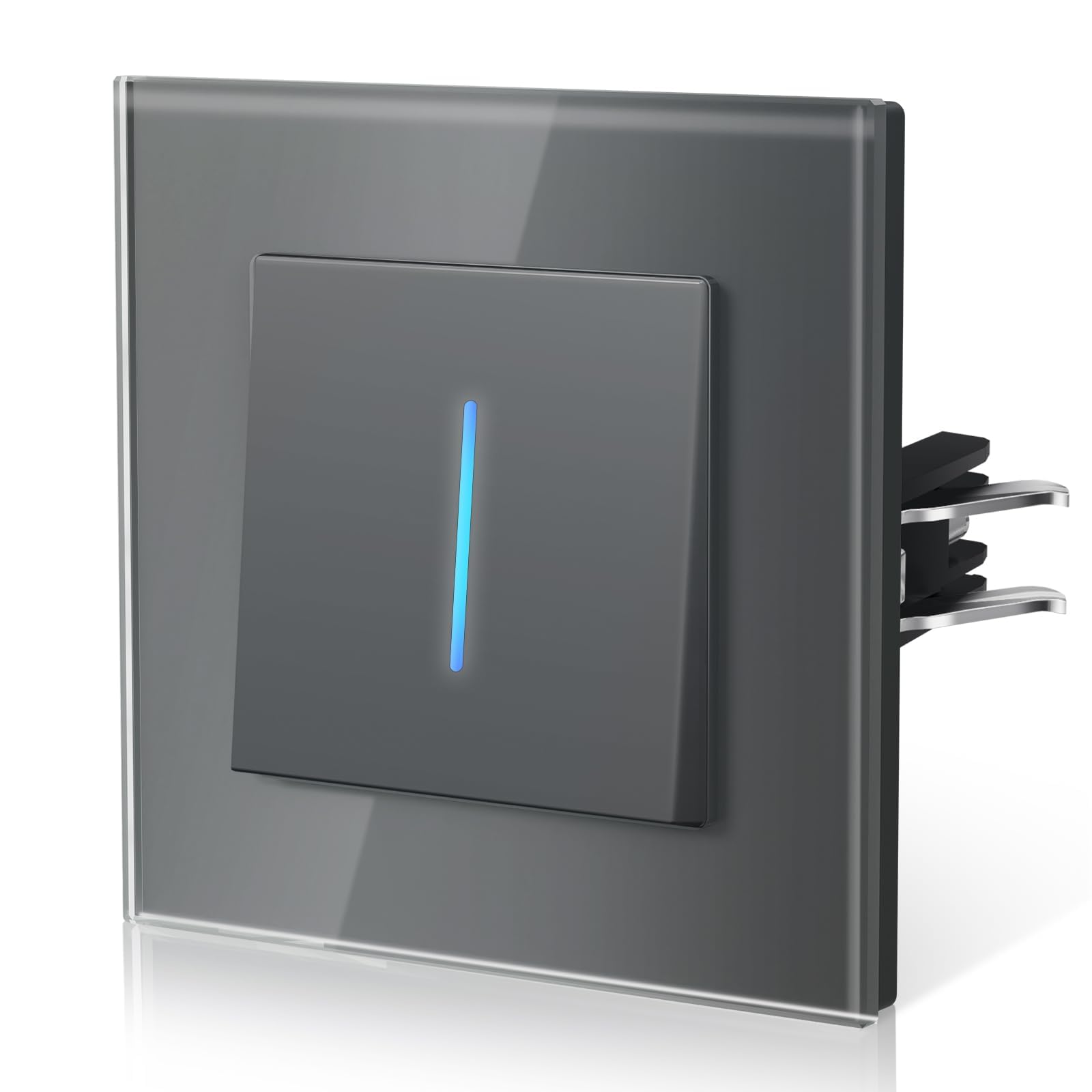 BSEED Light Switch with Led Indicator,Glass Wall Toggle with Grappling Hook,Easy Installation,E-Series,1 Gang 2 Way,86mm Gray
