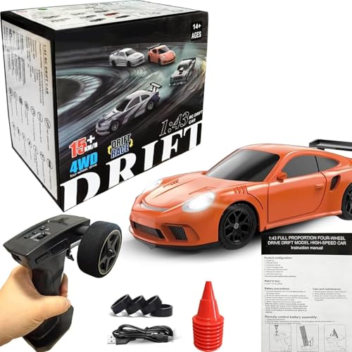 Image of Mini RC Drift Car, 1:43 Scale 2.4GHz Full Proportional Drift RC Cars, 4WD High Speed Remote Control Car with LED Lights and Replaceable Tires, RTR Hobby Model VehicleToy for Kids, Adults, Boys