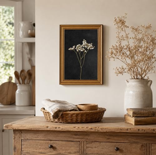 Image of NALEPS Dark Dried Floral Framed Wall Art, Moody Flower Wall Decor, 9x11 In | Vintage Gold Framed Wall Art, Victorian Floral Print Artwork, Dried Floral Picture for Bedroom Living Room Home Decoration