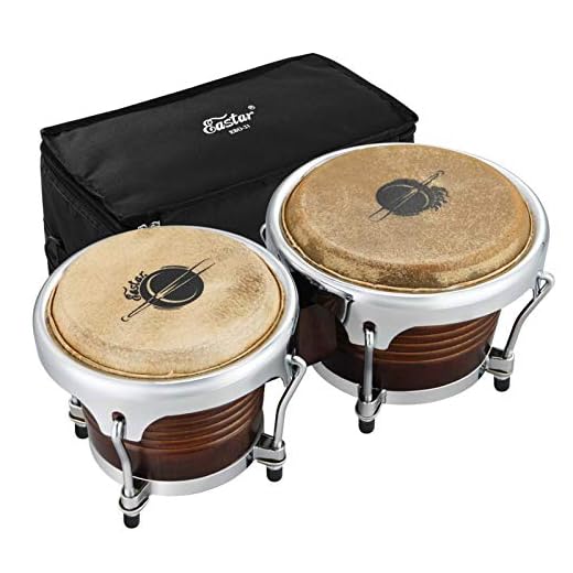 Eastar Professional Bongo Drums 7'' and 8'' Buffalo Leather African Drum Bongos for Adults Musicians Beginners Wood Percussion Instrument with Bag and Tuning Wrench, Special Antique Finish, EBO-21