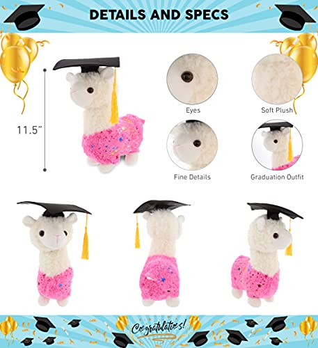 Dollibu Sparkle Llama Graduation Plush Toy - Soft Graduation Stuffed Animal Dress Up With Gown & Cap With Tassel Outfit - Gift With Personalization - 11.5" Inches #TOP2