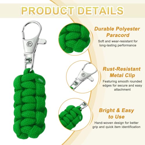Image of YELARXI Paracord Zipper Pull Polyester Zipper Pulls Replacement Woven Rope with Metal Clasp, 80 mm Length Fit for Backpacks Clothing Luggage Accessories - Cylinder (6 Pack, Green)
