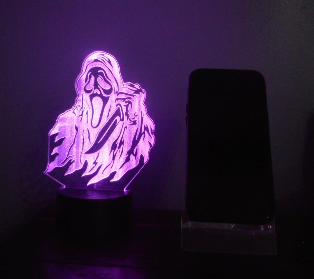 Scream Ghost Mask 7" Custom Horror Movie Laser Engraved 3D Effect Acrylic LED Desk Top Night Lamp