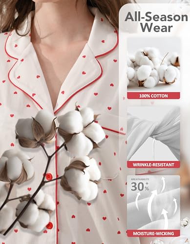 Image of NAP BOUND 100% Cotton Women's Pajama Sets Short Sleeve Button Down Soft Pjs 2 Piece Lounge Set with Pocket Nightwear XS-XXL