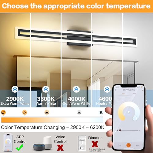 Image of SOLFART Dimmable Black Bathroom Light Fixtures Bathroom Vanity Light Over Mirror 40 Inch APP Control Modern Adjustable LED Lights Color Adjustable