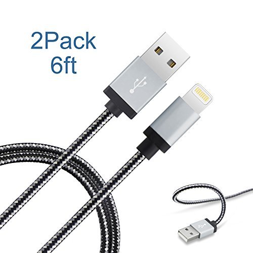 Charging Cord, Marchpower Durable Nylon Braided Charging Wire Fast Charging & Syncing Lightning to USB Cable for iPhone 7 6s 6Plus 6 5s 5c 5 iPad Pro Air iPod 2 Pack 6FT (Silver Black)