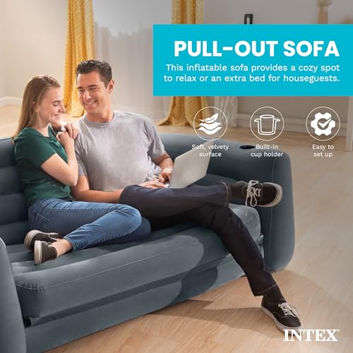 Intex Queen Size Pull-Out Inflatable camping sofa bed Sleep Away Futon Couch with 3 quick inflation and deflation valves, ‎203.2 x 231.14 x 66.04 cm, Charcoal grey - 2