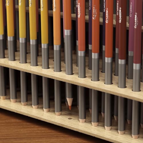 Image of Mezzo Artist Studio Colored Pencil Holder, 20 Pack - Desktop Color Pencil Organizer, Easy Assembly Upright Storage Rack for 120 Pencils, 3 /8 inch Diameter Holes w / Point Rest, Woodgrain Laminate