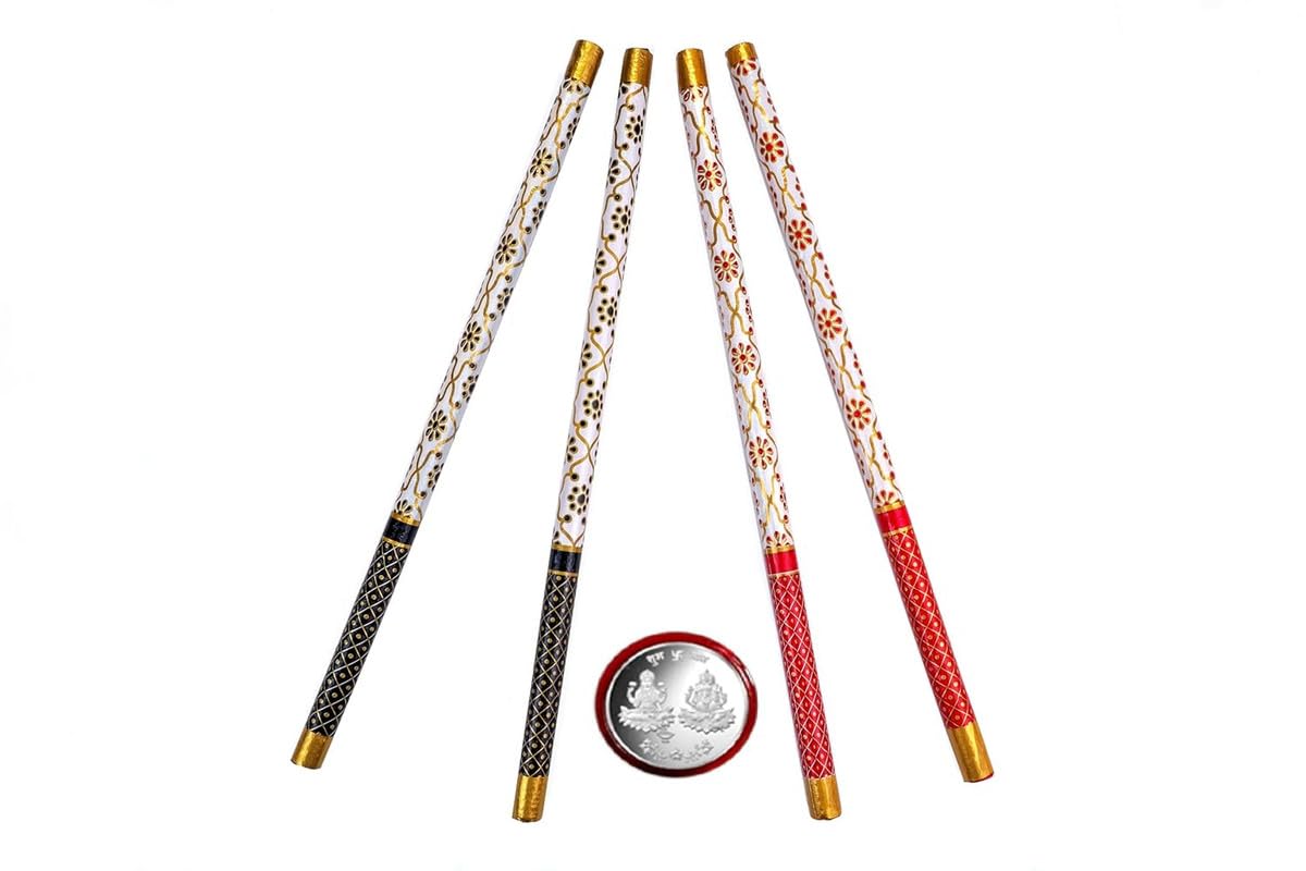 Multicolor Wooden Dandiya Sticks for Dance Garba Sticks for Navratri Celebration Large Size 14.4 Inches (Pack of 2) 4 Sticks(AB_Printed Dandiya 2 Pair)-image-49