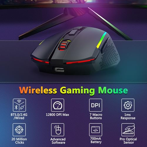 Image of Redragon Wireless Gaming Keyboard and Mouse Combo, Bluetooth /2.4G /USB-C Wired, RGB Backlit, 75% Portable Quiet Rechargeable Macro Membrane Keyboard & 12800 DPI Mouse with Software for Win /MAC