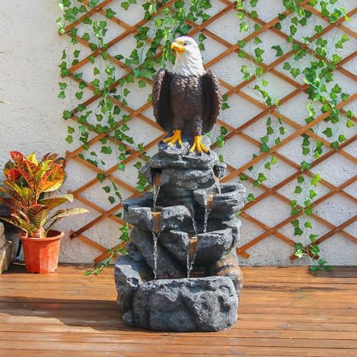 YZM Bald Eagle Statue Outdoor Fountain Tiered Cascading Rock Water Fountain Outdoor Garden Waterfall Decor for Garden Patio Backyard Deck Porch Outside Water Feature 39.76' H