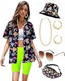 Verceco 80s 90s Outfits for Women Unisex Hip Hop Women Costume Accessory Sets Retro 90s Themed Party Outfits 7PC 80s Fashion Clothes (Black, XL)