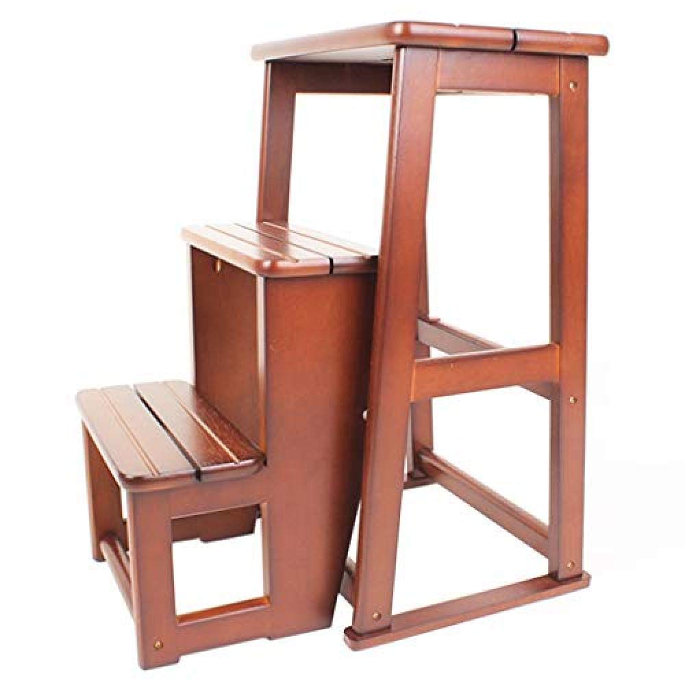 Escalera multifuncional antideslizante de madera plegable para cocina y hogar