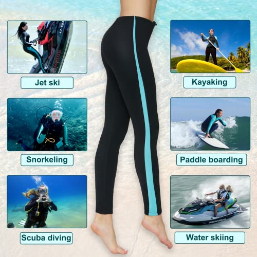 Higi Flexel Neoprene Wetsuit Pants Women Windproof Wet Suit Bottoms For Women Snorkeling Kayaking Swimming Thermal Leggings For Women Youth Girls Keep Warm(Black/Aqua,S) #TOP5