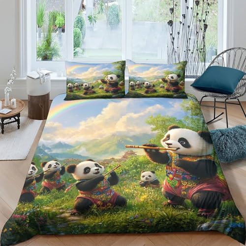 Panda Juego De Ropa De Cama, Funda De Edredón con Funda De Almohada, Microfibra Suave, Juego De Sábanas De Cama con Cremallera King（220x240cm）