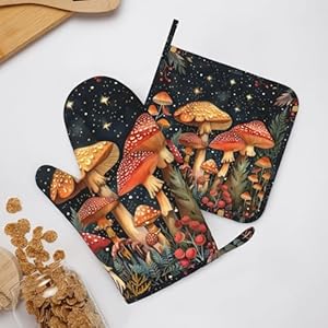 Ovenmittsandpotholdersmushroomforestvintagesiliconekitchenaccessoriessetof4heatresistantlongglovespotholdernonslipgripforchefcookingbakinggrillingbbq Urban Country Home Decor Oven mitts and pot holders mushroom forest vintage silicone kitchen accessories set of 4 heat resistant long gloves potholder non slip grip for chef cooking baking grilling bbq urban country home decor