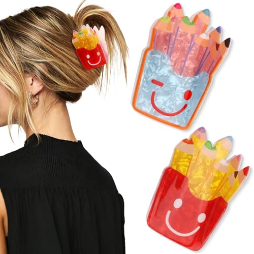 Set de 2 pinzas grandes para cabello en acrílico rojo y azul miniatura 1