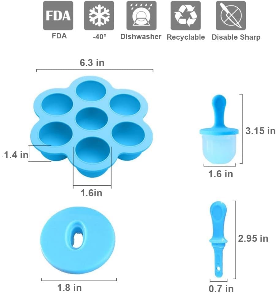 Image of Mrsdry Silicone Pospicle Mould Set Frozen Kulfi Candy Ice Cream for Children & Adults, 16L x 16W x 8.1H cm, Blue, Pack of 1