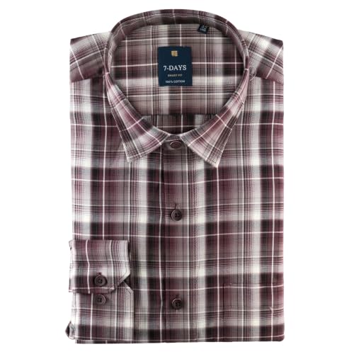 Image of 7-DAYS Men's Premium Check Shirt - 100% Cotton, Tailored Fit (Between Slim & Regular), Full Sleeve, with Pocket - Smart Office & Casual Look