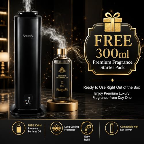 Image of SCENTYFY by STARQ Lux Tower Smart Air Scent Diffuser, Waterless Aroma Machine with App Control, Cold Atomization, Ultra Quiet No-Heat Technology for Home & Office with 300ml Starter Perfume