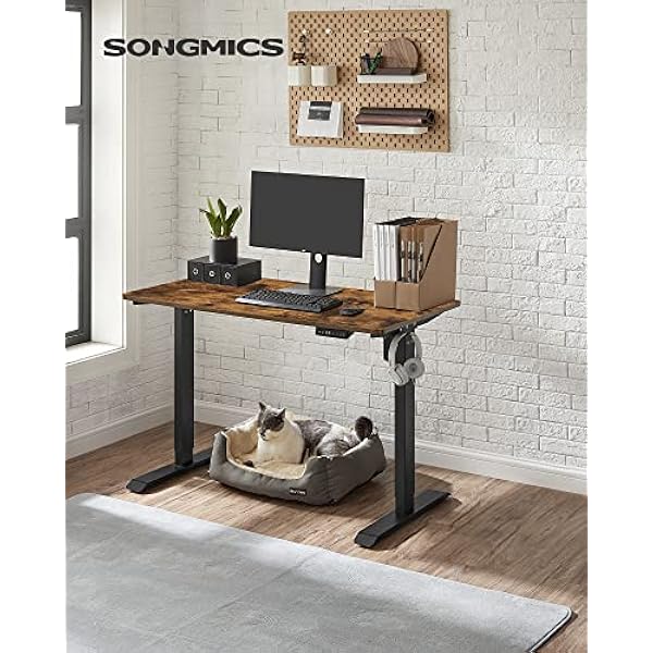 SONGMICS Höj- och sänkbart skrivbord elektriskt, 60 x 120 cm bordsyta, steglöst justerbar, minnesfunktion med 3 höjder, vintagebrun-svart LSD101X01