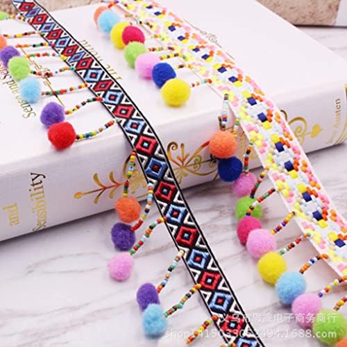 Fringe Trim, Pom Pom Ball Fringe Trim Ribbon for Hand Crafts Clothes Sewing Lace Ribbon Tassel DIY Accessory
