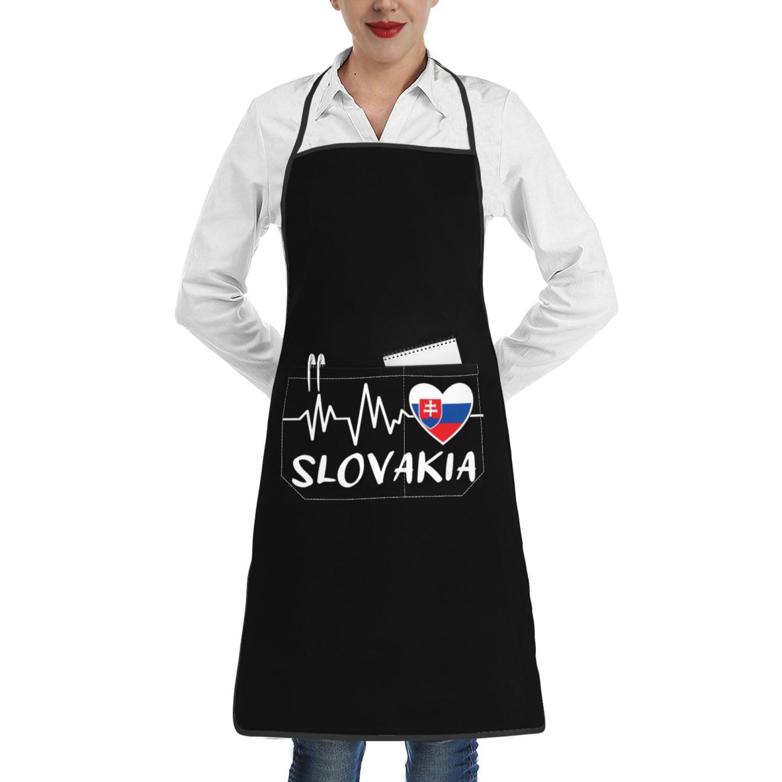 nopicsn Slovakia Heartbeat Apron for cooking with Pockets Women Men Kitchen Chef Funny Aprons