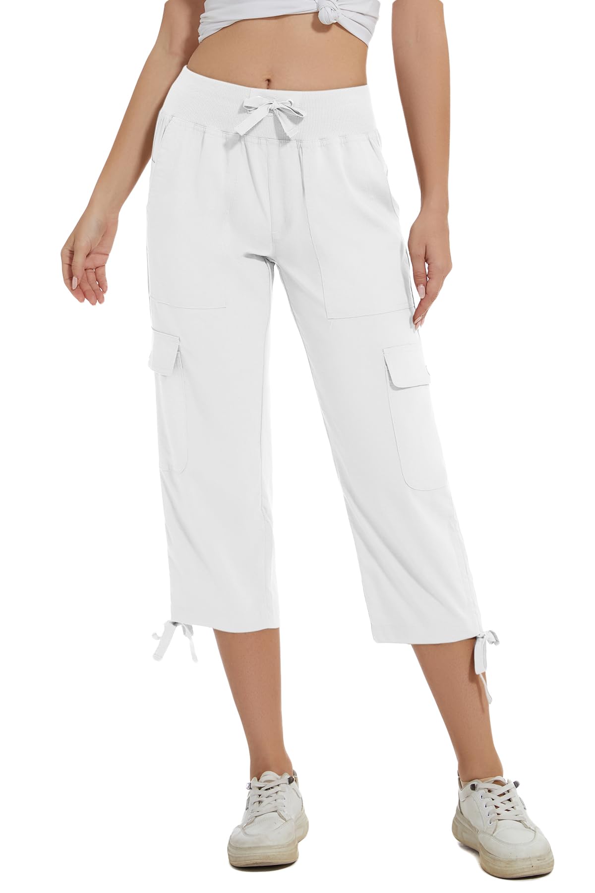 Huayuzh Damen Cargo Caprihose Wanderhose 3/4 Hose Sommer Cargohose Leichte Atmungsaktiv Athletisch Reisen Lässig Outdoorhose