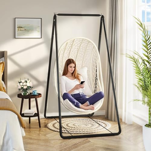 ohfruit Silla hamaca en forma de A con soporte de metal resistente, soporte de silla colgante para interior y exterior, carga máxima de 100 kg, 85 x 80 x 145 cm, estante de soporte para asiento