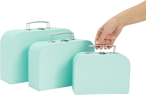 Miniatura 3 de Okuna Outpost Juego de 3 maletas de cartón de diferentes tamaños con asas de metal, cajas de almacenamiento decorativas de cartón (azul)