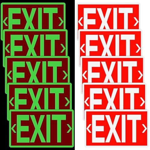 Gilprop 10 Pcs Exit Signs Glow in the Dark Exit Signs for Business 12 x 7 Inch Exit Photoluminescent Signs Stickers with Arrows for Indoor Outdoor for Business, Office, Warehouse Cover