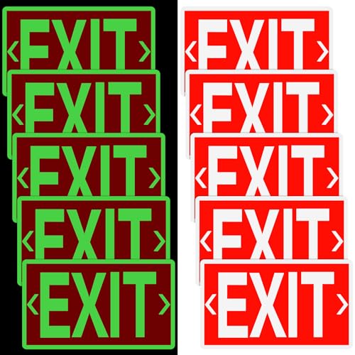 Gilprop 10 Pcs Glow in the Dark Exit Signs for Business 12 x 7 Inch Photoluminescent Signs Stickers for Indoor Outdoor for Business Office Warehouse (with Arrows)