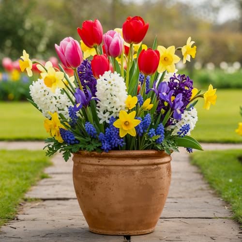 Bulbi Fiori Perenni da Esterno - Collezione per Bordure Primaverili - 50 bulbi - Tulipano, Narciso, Giacinto, Muscari - Piante dall’Olanda (non semi, non artificiali)