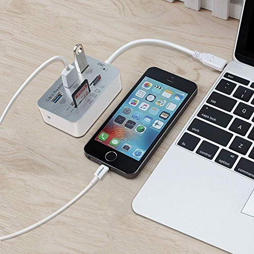 Image of XIKKART 7 in 1 USB 3.0 Combo Card Reader Hub, Ultra Fast Speed, for Laptop PC Tablet, Supports MS Duo /SD /T-Fash /M2 Memory Cards and 3 USB 2.0 Port (White /Silver)