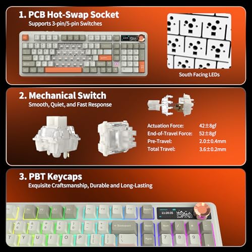 Image of Ajazz AK980 V2 Wireless Mechanical Gaming Keyboard,Tri-Mode BT5.0 /2.4GHz /USB-C 10000mAh Battery Hot Swappable RGB Backlit Computer Gaming Keyboards for PC /Tablet /PS /Xbox