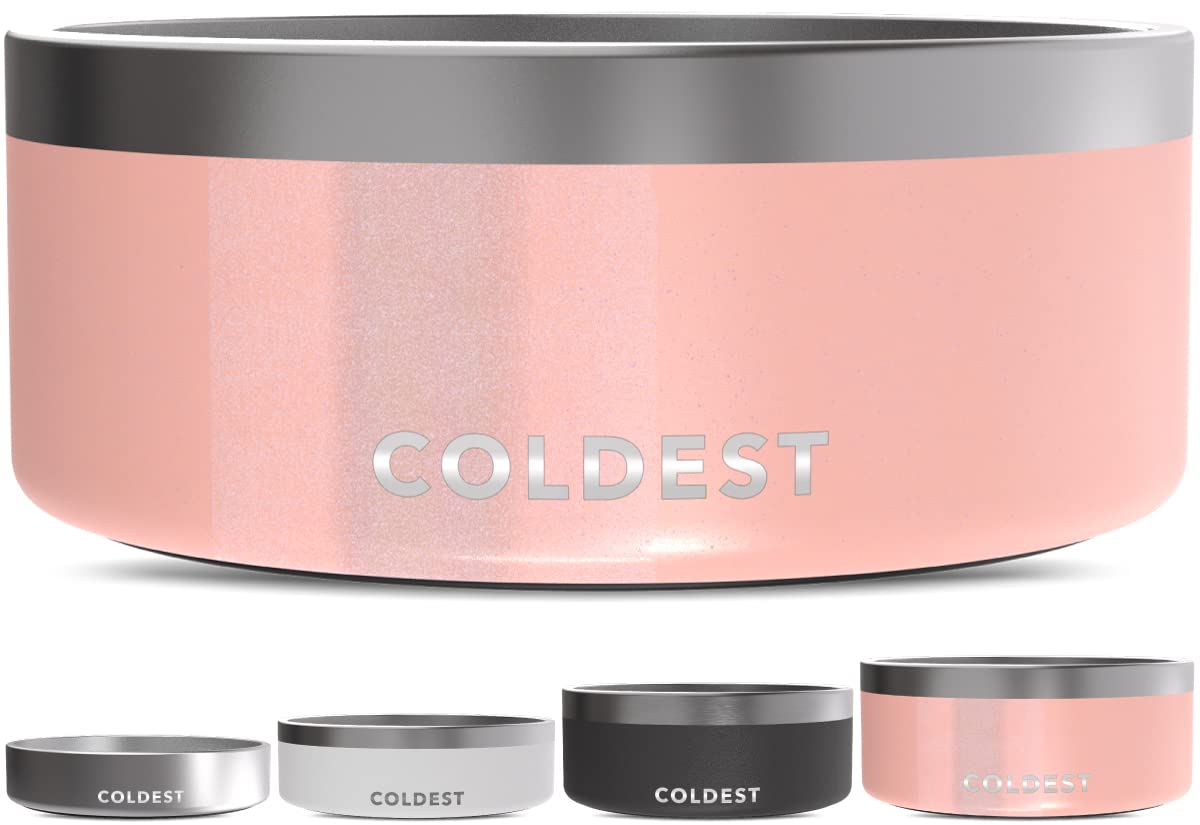 Coldest Dog Bowl, Anti Rust Metal & Non Slip Dog Bowls Large, Spill Proof Heavy Duty 3 Layers Insulated Dog Bowl, Food & Water Bowl for Dogs, Cats, Dishwasher Safe (100 oz, Forever Pink Glitter)