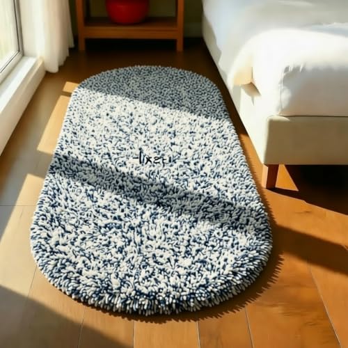 Image of Fluffy Silky Micro Fiber Polyster Carpet /Runner for Bedroom, Study Room, Playing Room, Guest Room ETC. 4x6 feet Feet, (Blue and Ivory Mix)