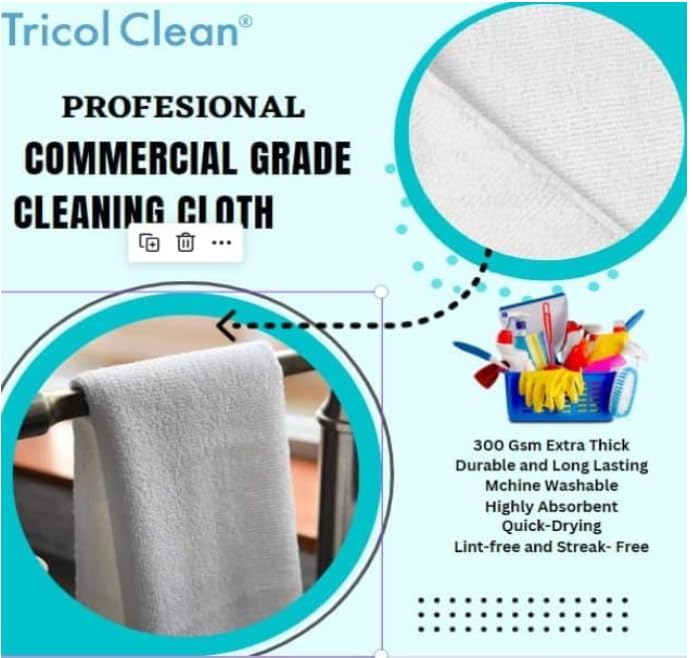 Tricol Clean Panno per pulizia professionale in microfibra extra spesso, confezione da 240 pezzi, bianco (300 g/m², 40,6 x 40,6 cm)