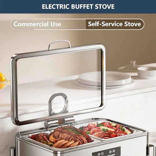 QUSYZD Elektrischer Chafing-Food-Buffetwärmer mit 4 Lebensmittelclips, Edelstahl-Dampftisch-Selbstbedienungsherd für Familienessen, Restaurant, Bankett, Kantine, rund, – Bild 3